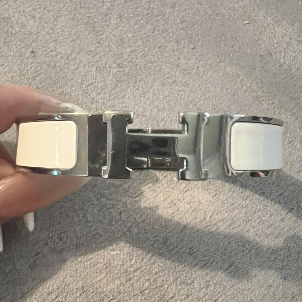 Hermes Clic H PM Bracelet Silver and White Excellent Condition